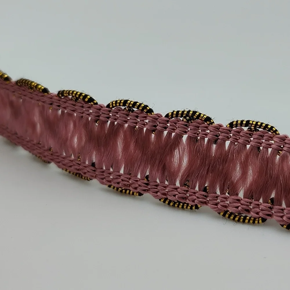 Vintage 1940s French Pink Gold Metallic Silk Jacquard Ribbon Couture TWO YARDS